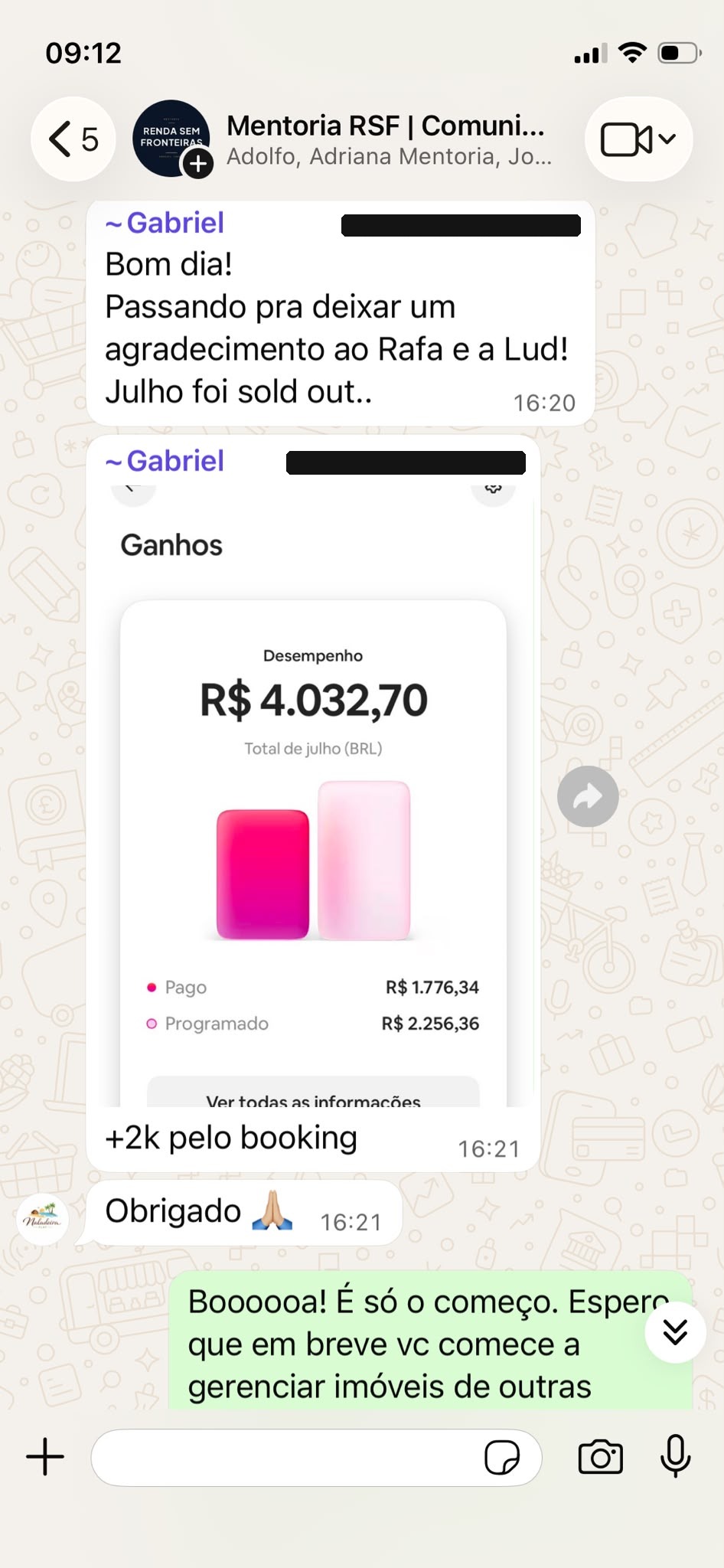 Print de depoimento de aluno do Renda Sem Fronteiras